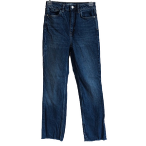 ZARA Size‎ 0 Medium Wash High Waisted Raw Hem Straight Leg Jeans